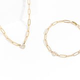 Wholesale jewelry 18K Gold PVD Stainless Steel Stone "Heart" Paperclip Chain Bracelet- gold studio 