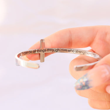 18K الذهب PVD الفولاذ المقاوم للصدأ الفولاذ المقاوم للصدأ 4:13 Cross Cuff Bracelet / Brj1002