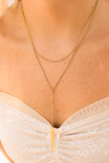 18K Gold PVD Edelstahl Y-förmiger Stangenanhänger HAGELIATEL LARIAT HACKEL/CHN0018