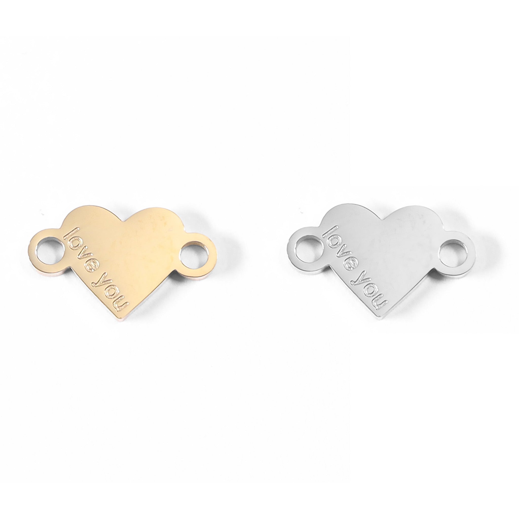 18K Gold PVD Stainless Steel "Love You" Heart Charm Connector / PDL0051