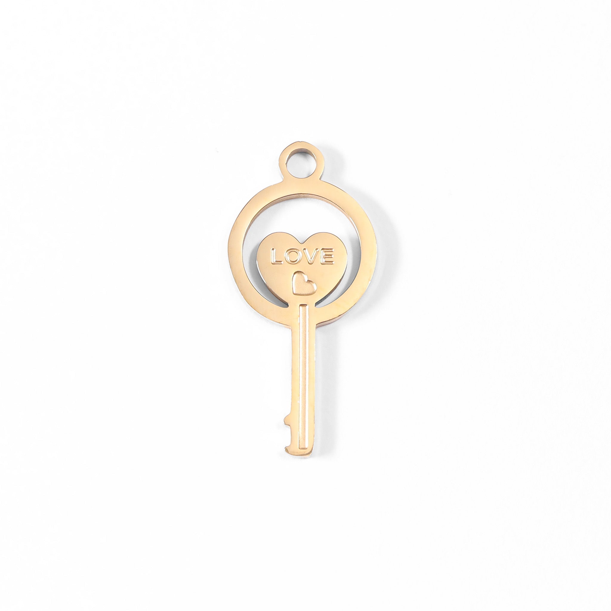 18K Gold PVD Stainless Steel Circle Key Charm / PDL0045