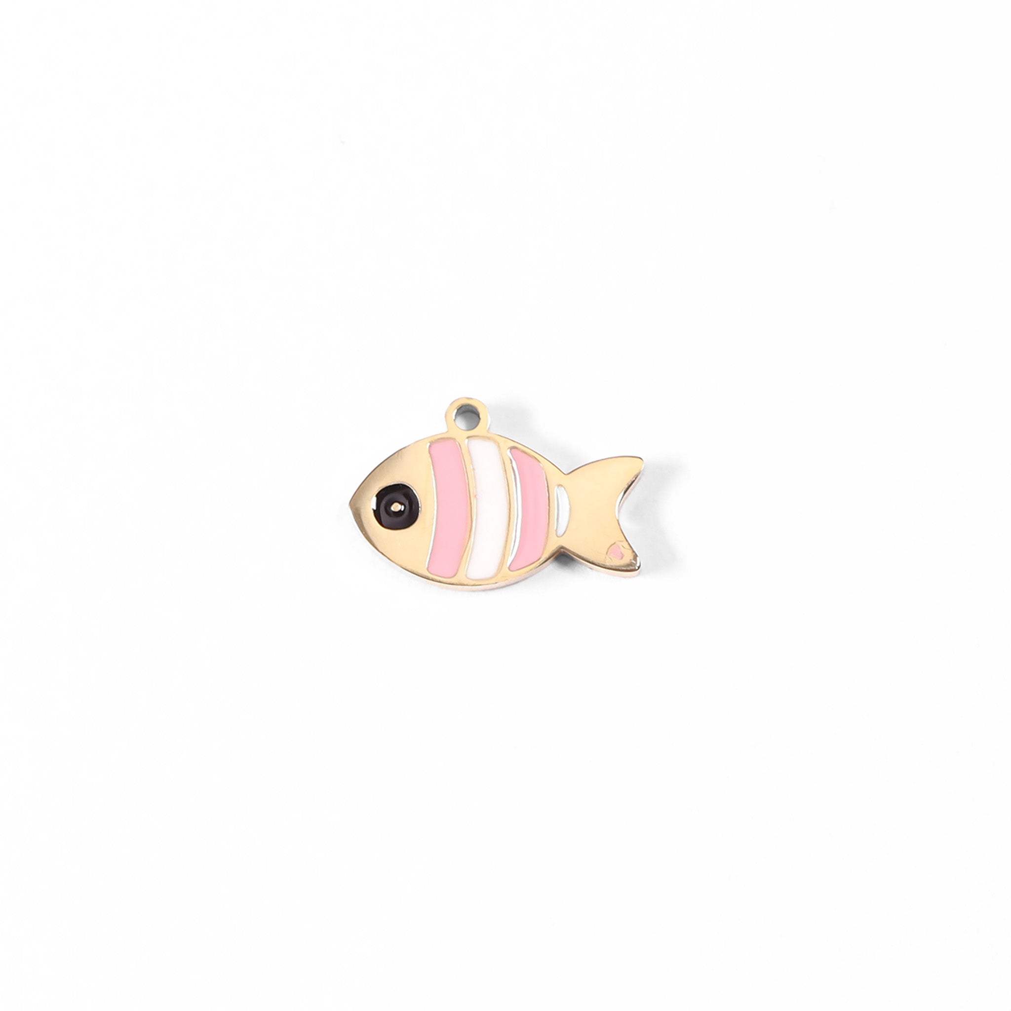 18K Gold PVD Stainless Steel Epoxy Pink And White Fish Charm / PDL0066