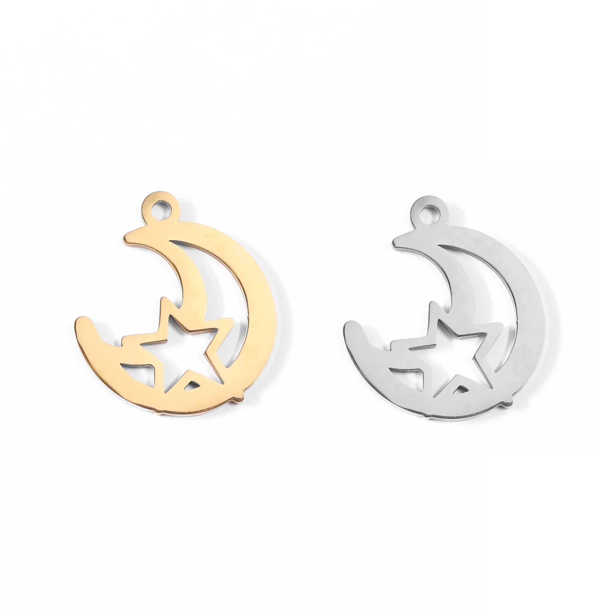 18K Gold PVD Stainless Steel Moon And Star Charm / PDL0019