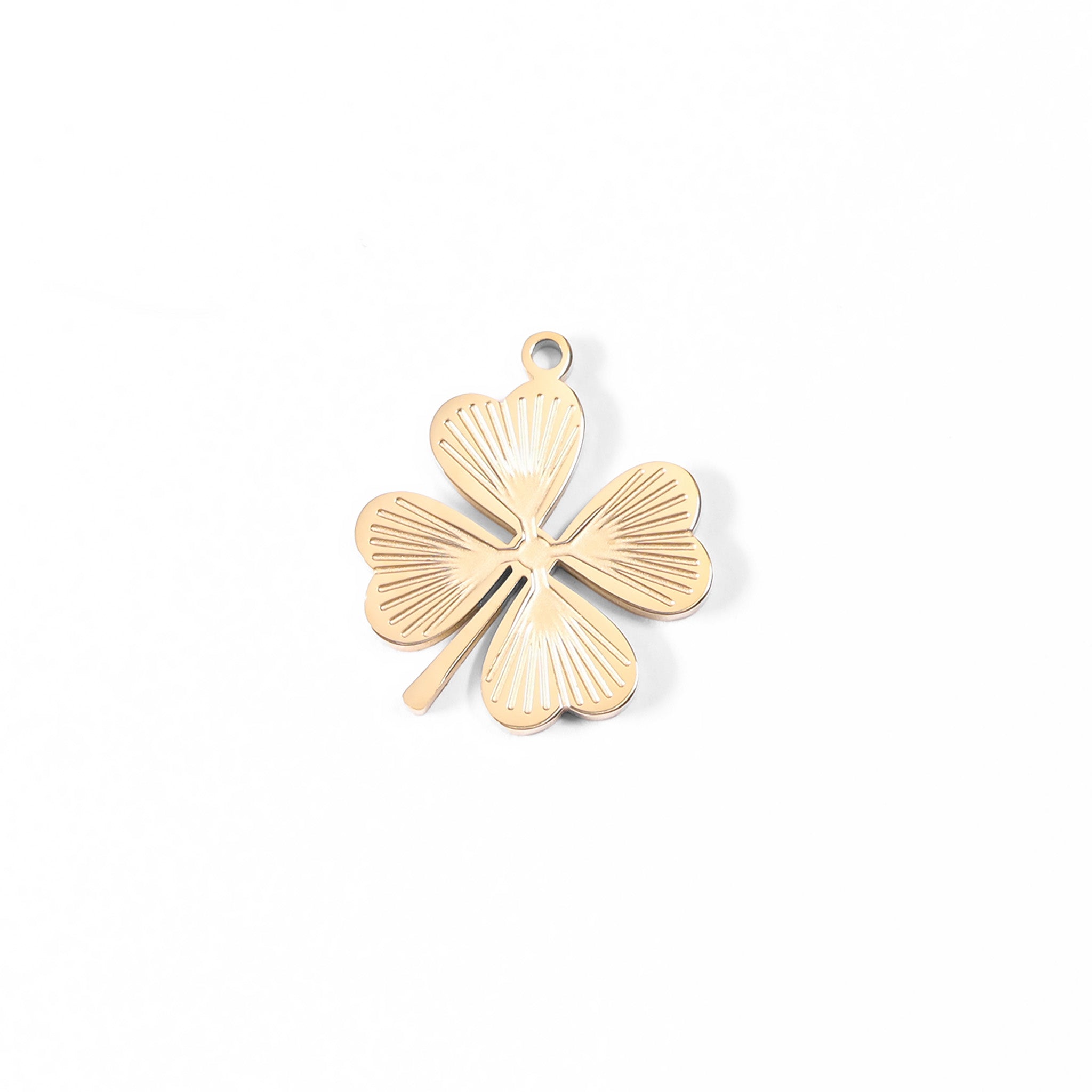 Stainless Steel Sunburst Four Leaf Clover Charm / PDL0007