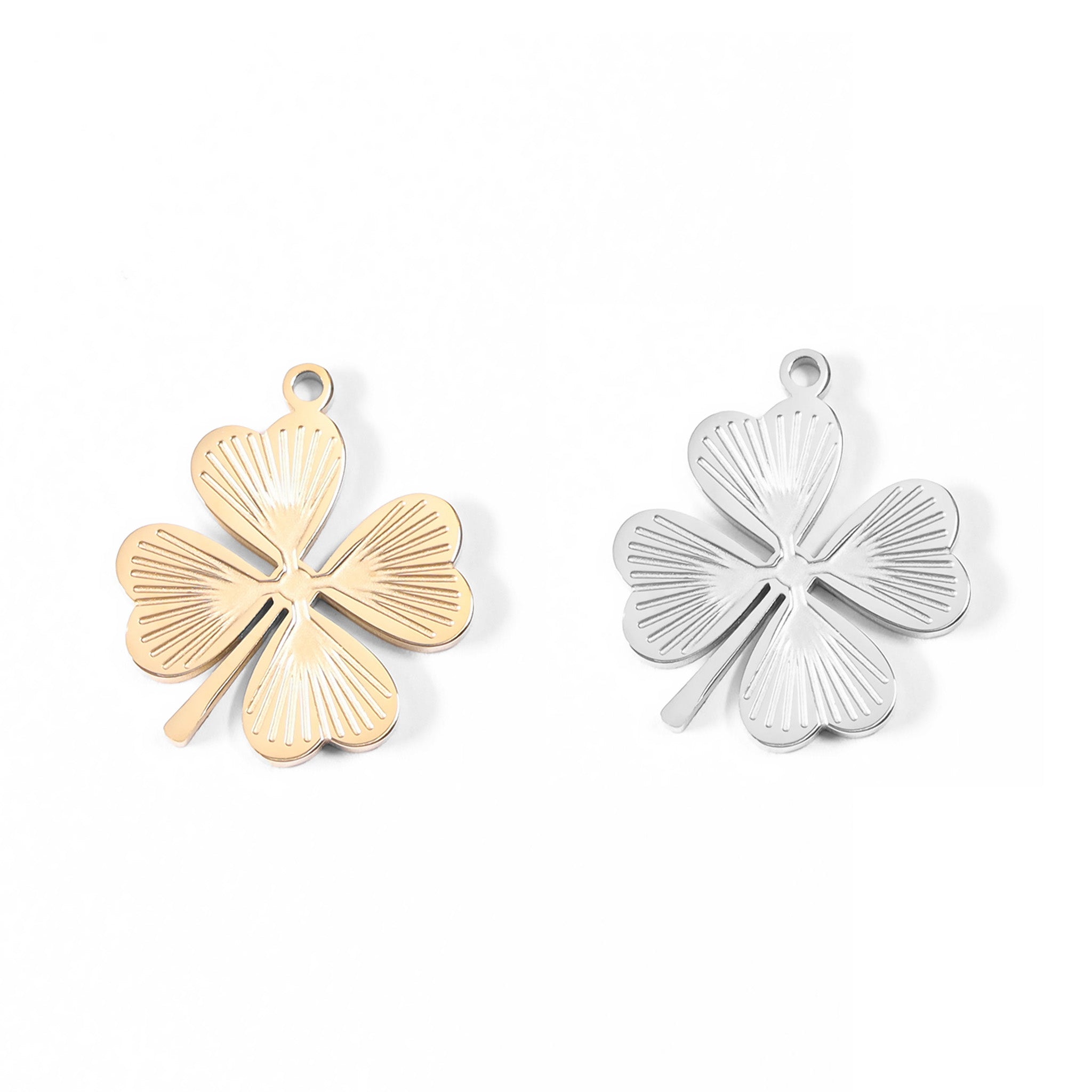 Stainless Steel Sunburst Four Leaf Clover Charm / PDL0007