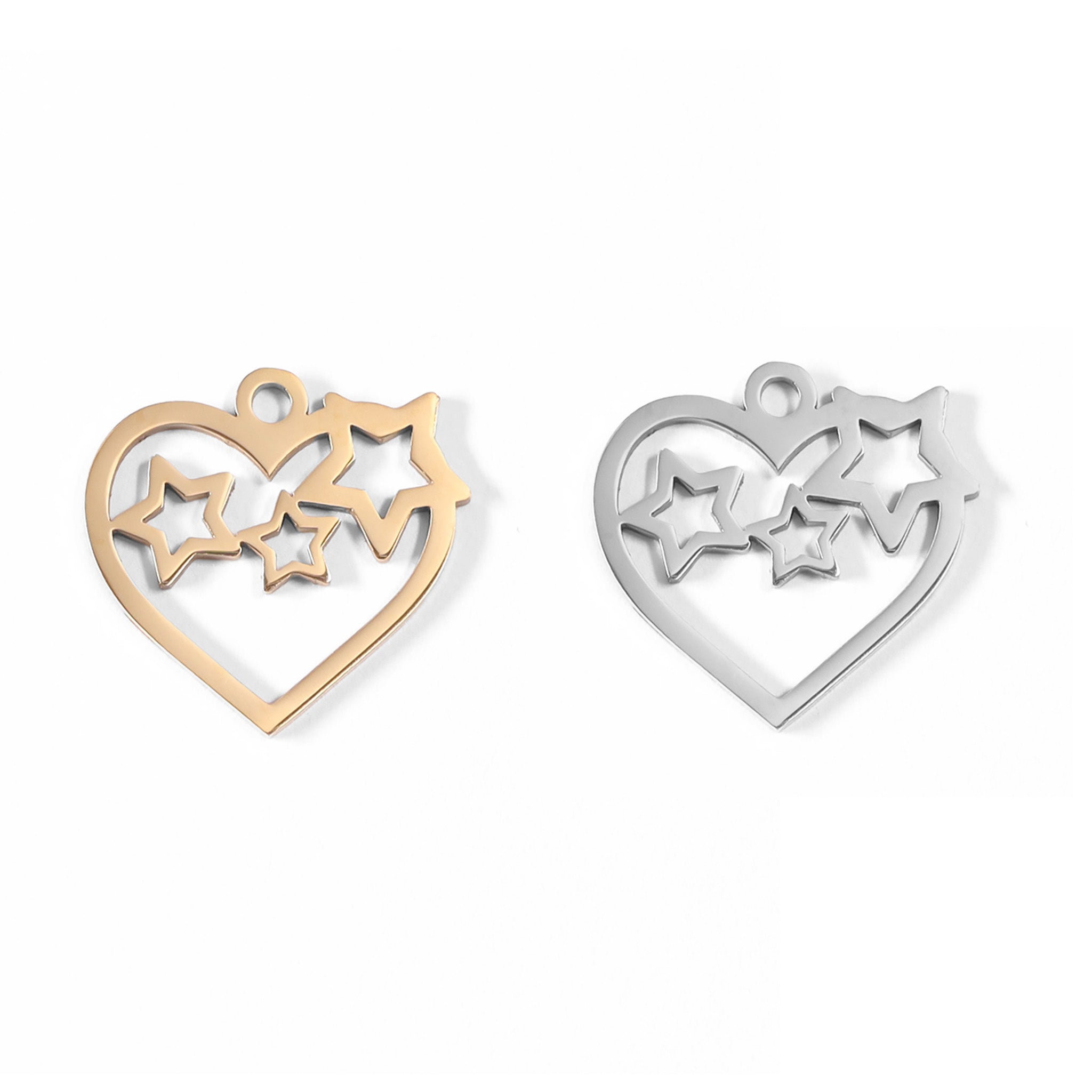 18K Gold PVD Stainless Steel Cutout Heart And Stars Charm / PDL0020