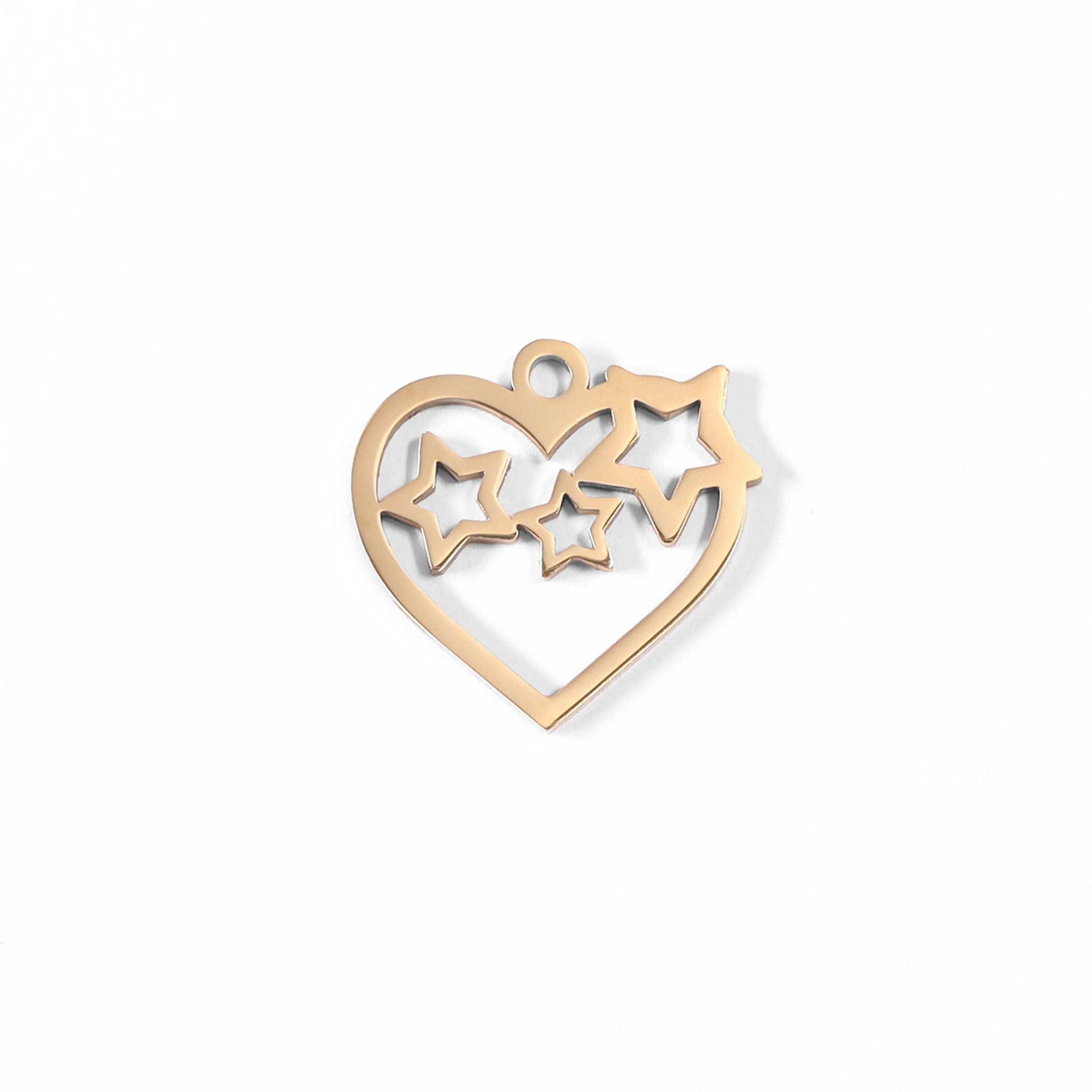 18K Gold PVD Stainless Steel Cutout Heart And Stars Charm / PDL0020