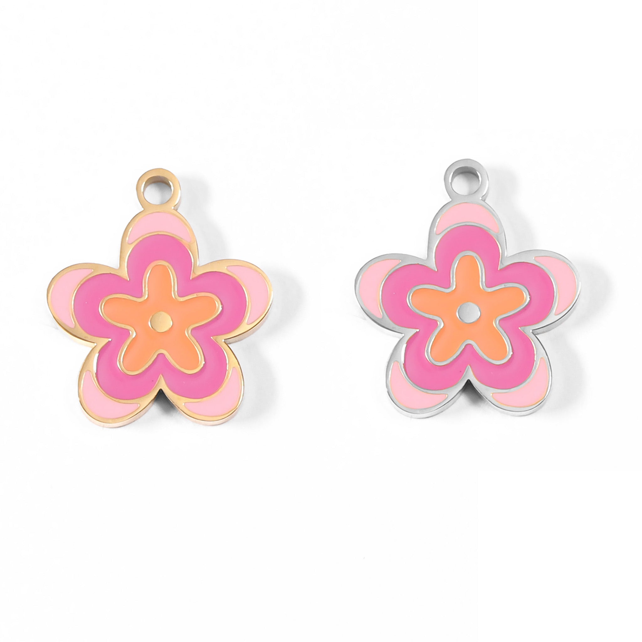 Stainless Steel Epoxy Pink Flower Charm / PDL0013