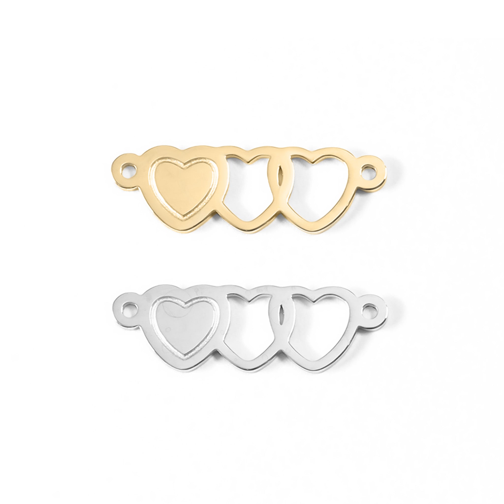 18K Gold PVD Stainless Steel Triple Heart Charm / PDL0080