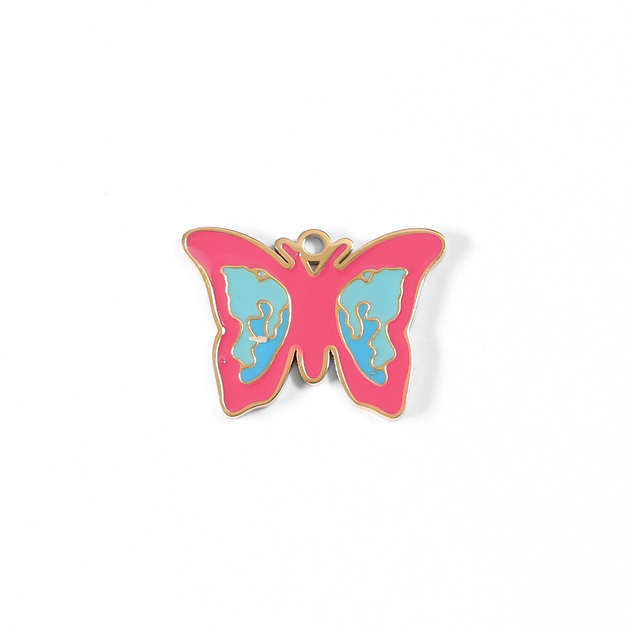Stainless Steel Epoxy Pink and Blue Butterfly Charm / PDL0004
