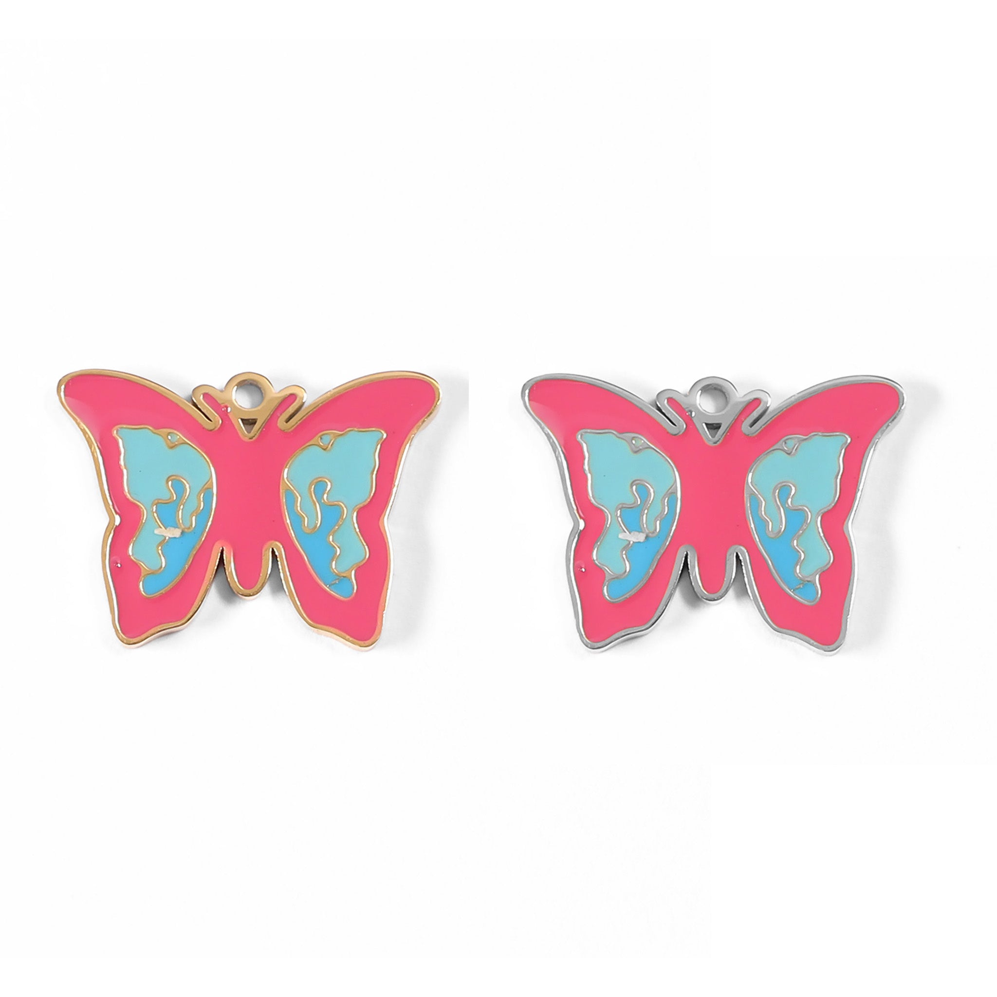 Stainless Steel Epoxy Pink and Blue Butterfly Charm / PDL0004