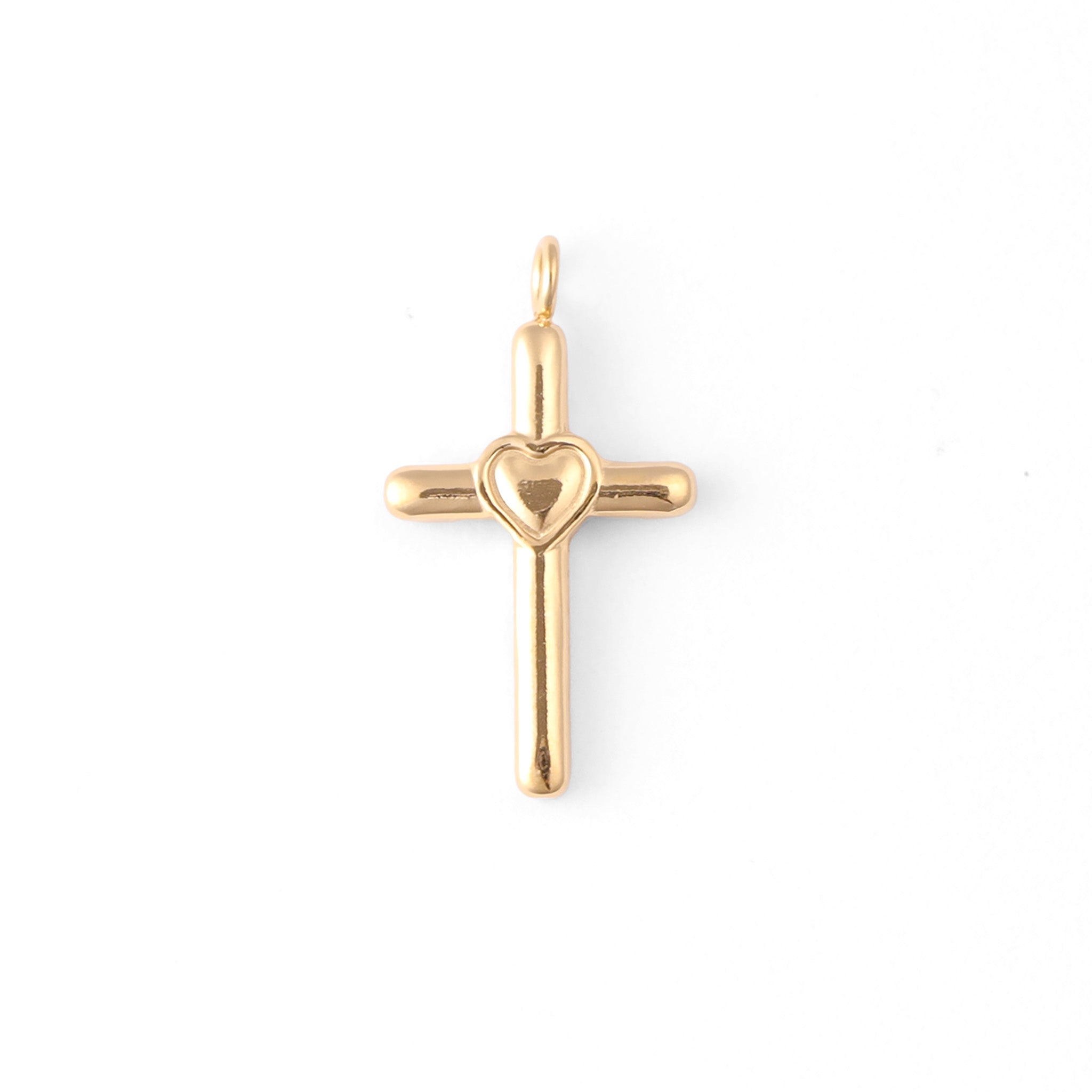 18K Gold PVD Stainless Steel Cross with Heart Charm / PDL0058