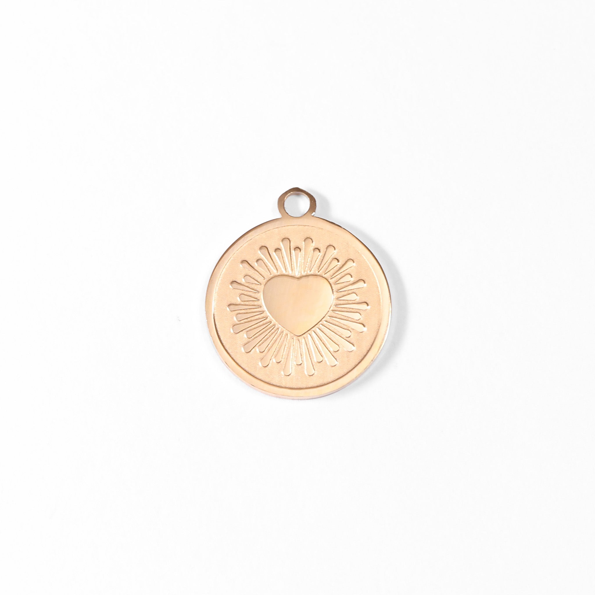 18K Gold PVD Stainless Steel Circle Heart Sun Ray Charm / PDL0065