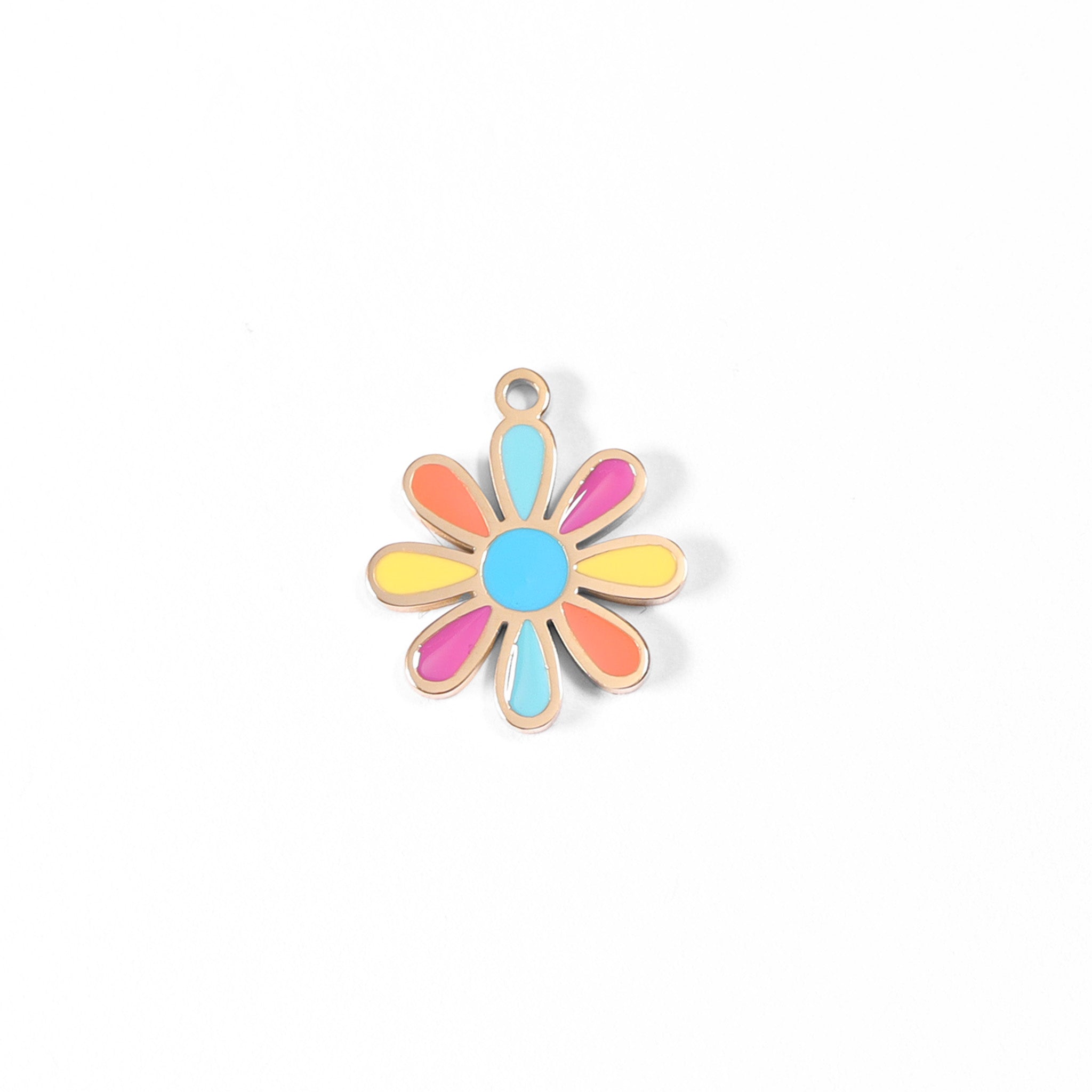 18K Gold PVD Stainless Steel Multi-Colored Epoxy Flower Charm / PDL0092