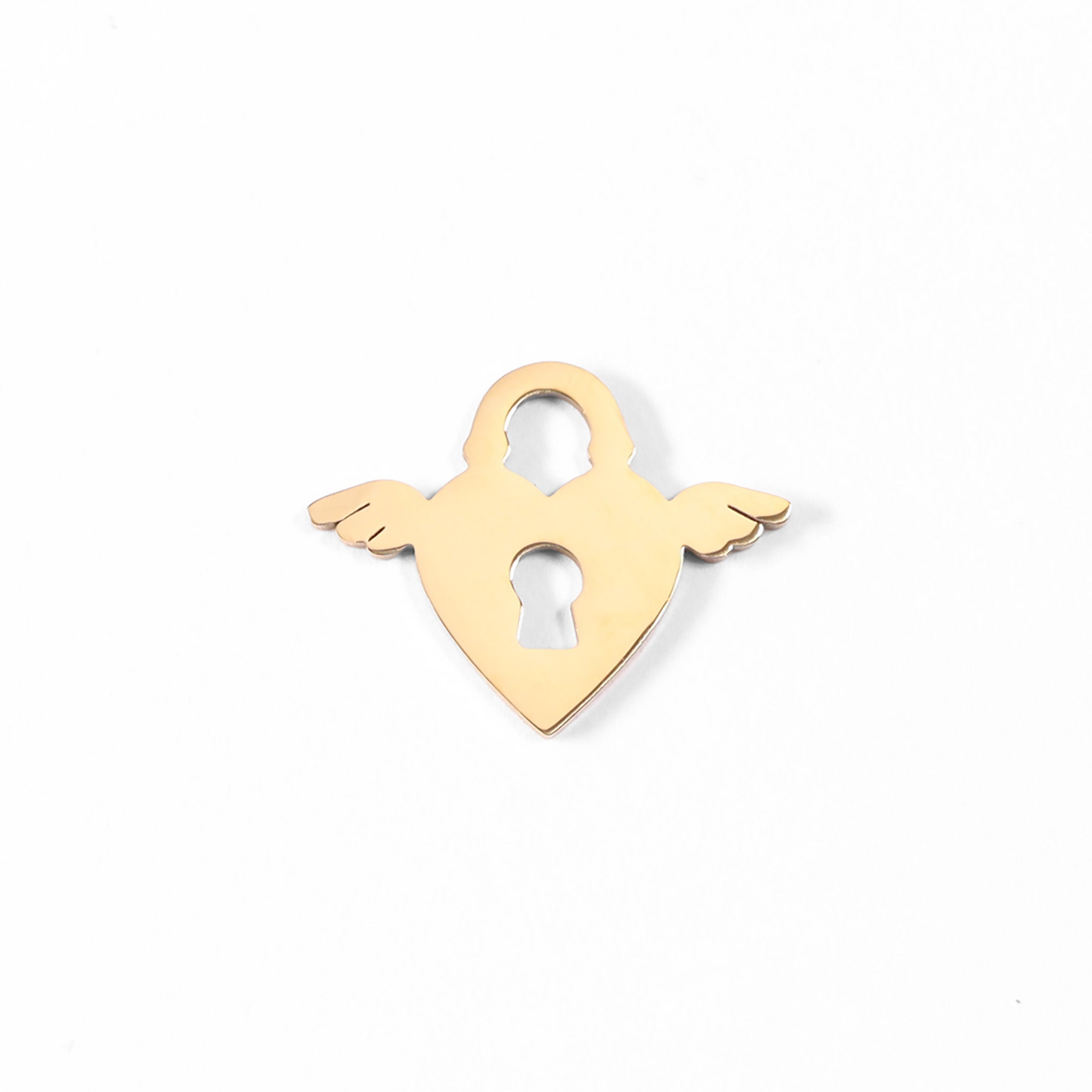 18K Gold PVD Stainless Steel Winged Heart Lock Charm / PDL0087