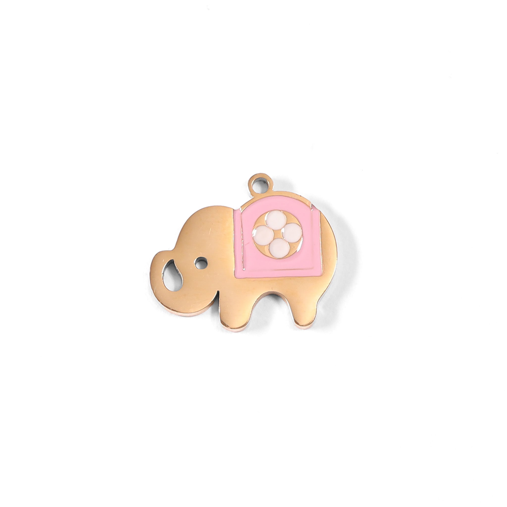 18K Gold PVD Stainless Steel Pink Epoxy Elephant Charm / PDL0073