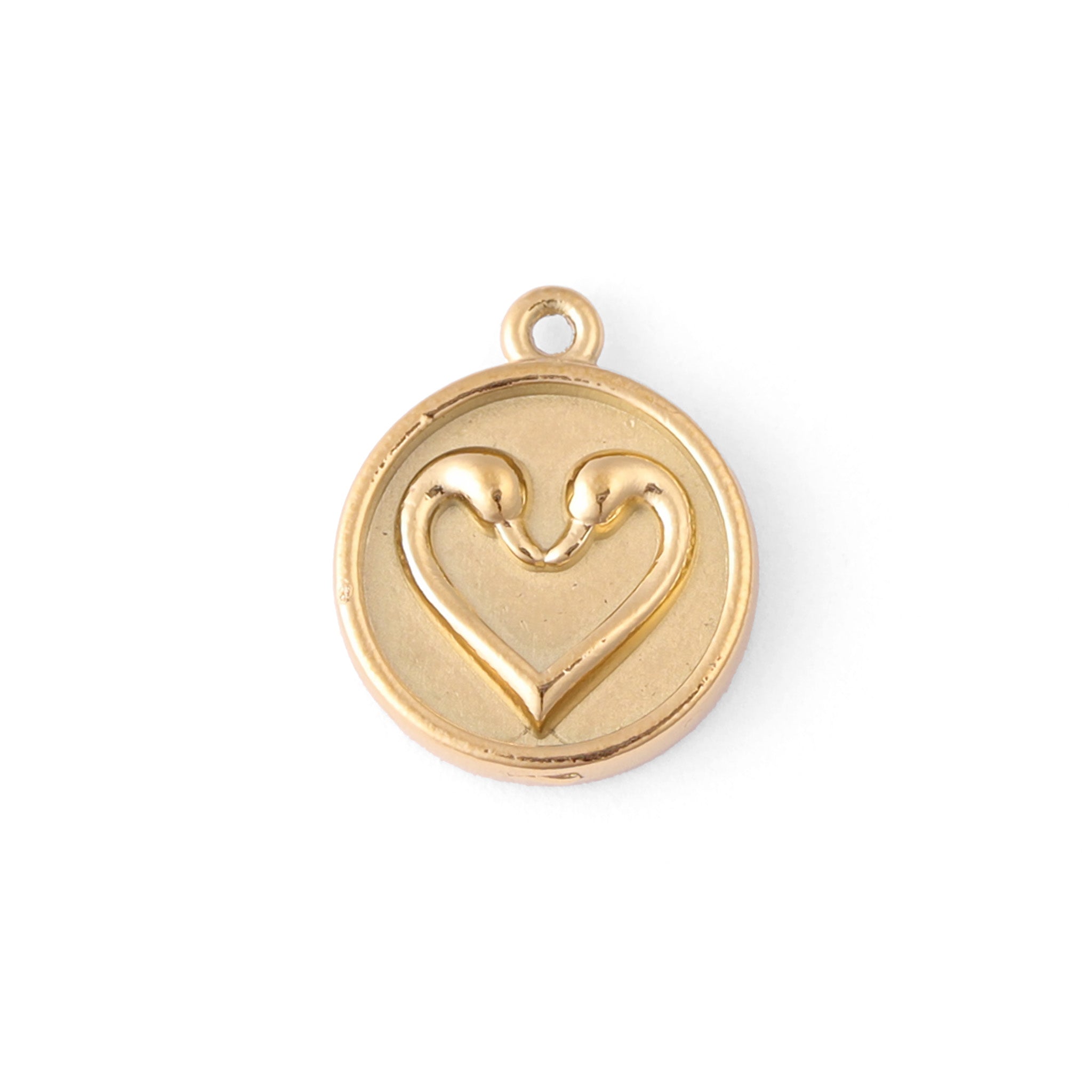 18K Gold PVD Stainless Steel Circle Swan Heart Charm / PDL0067