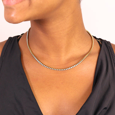 18K Gold PVD Stainless Steel Turquoise Rhinestone Tennis Chain Necklace 