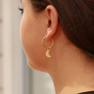 Pendientes colgantes de estrella y luna de acero inoxidable de oro de 18k Gold/ERJ0010