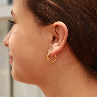 Boucles d'oreilles de cerceau géométrique arrondi en acier inoxydable 18 carats en or/ERJ0006