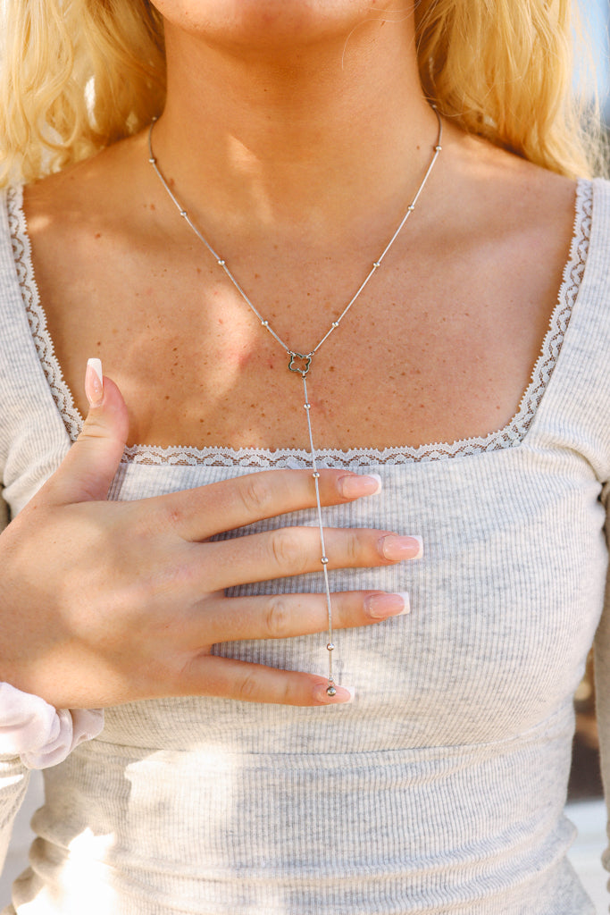Clover Lariat Necklace Stainless Steel Lifestyle