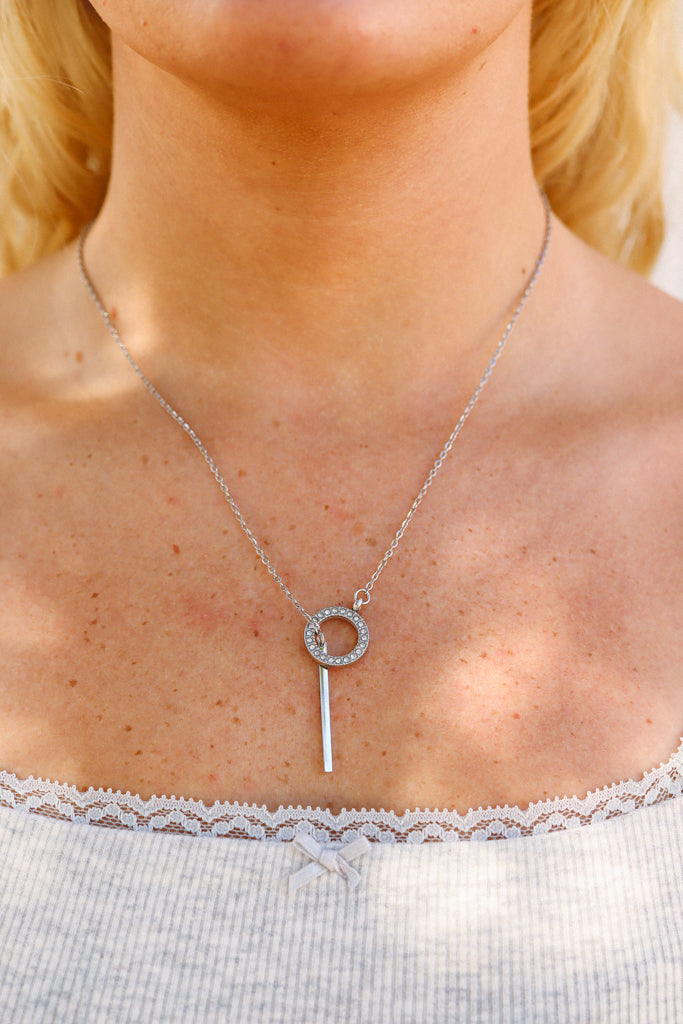 Cz Stone circle lariat lifestyle stainless steel