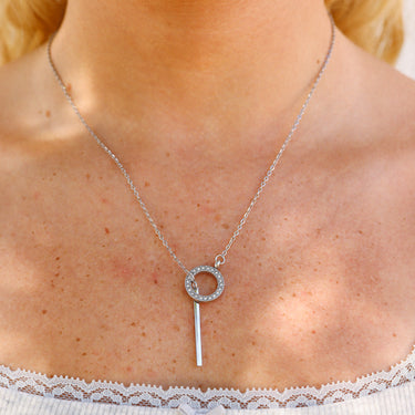 Cz Stone circle lariat lifestyle stainless steel