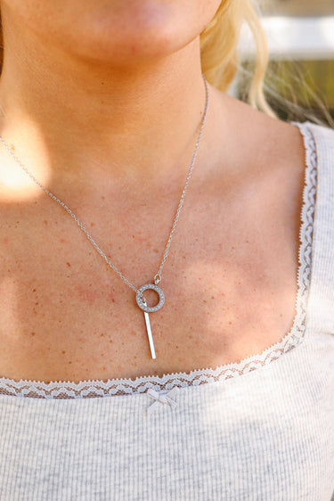 Cz Stone circle lariat lifestyle stainless steel