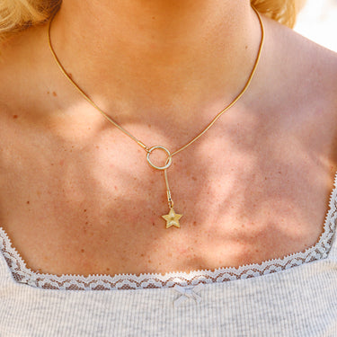 Gold Star lariat necklace lifestlye