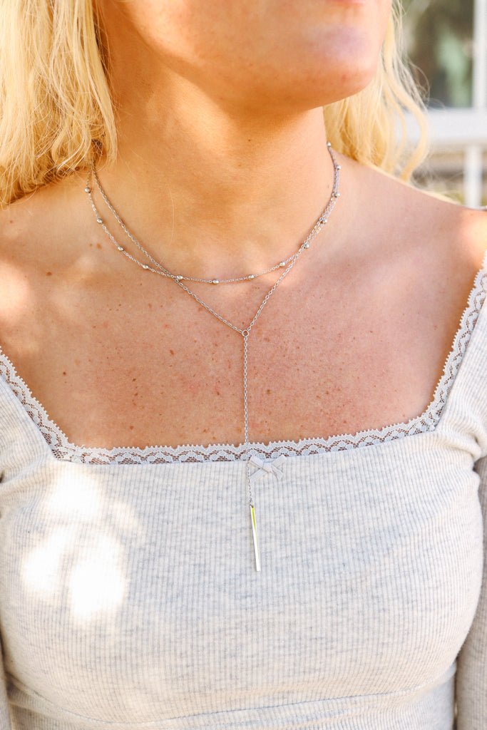 Double Chain Stainless Steel Lariat Necklace with satellite chain