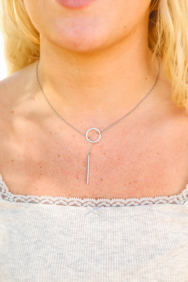 Silver Lariat Drop Bar Necklace
