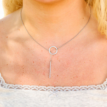 Silver Lariat Drop Bar Necklace