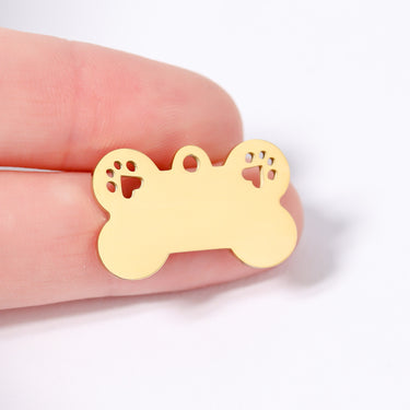 18k Gold PVD Blank rostfritt stål Dog Bone Paw Print Pet Tag / PDL0135