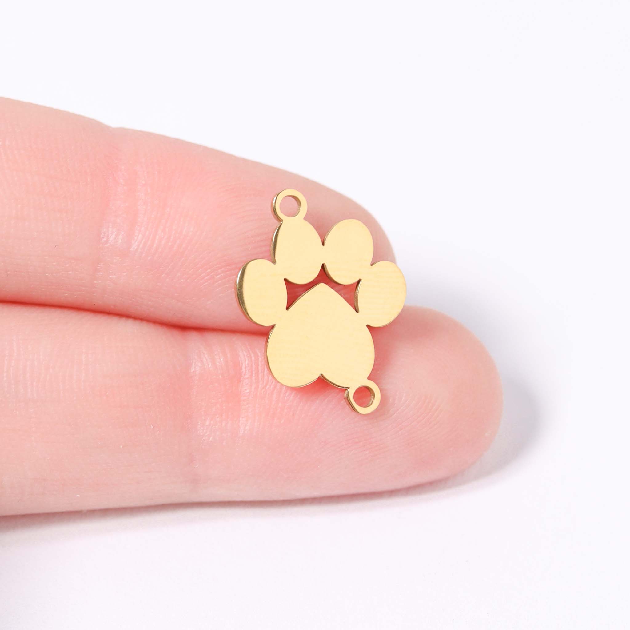 18K Gold PVD Stainless Steel Blank Engravable Paw Print Connector Charm / PDL0137