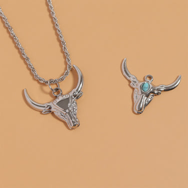 Longhorn bull pendant with turquoise stone in forehead lifestyle