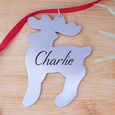 engraved reindeer ornament