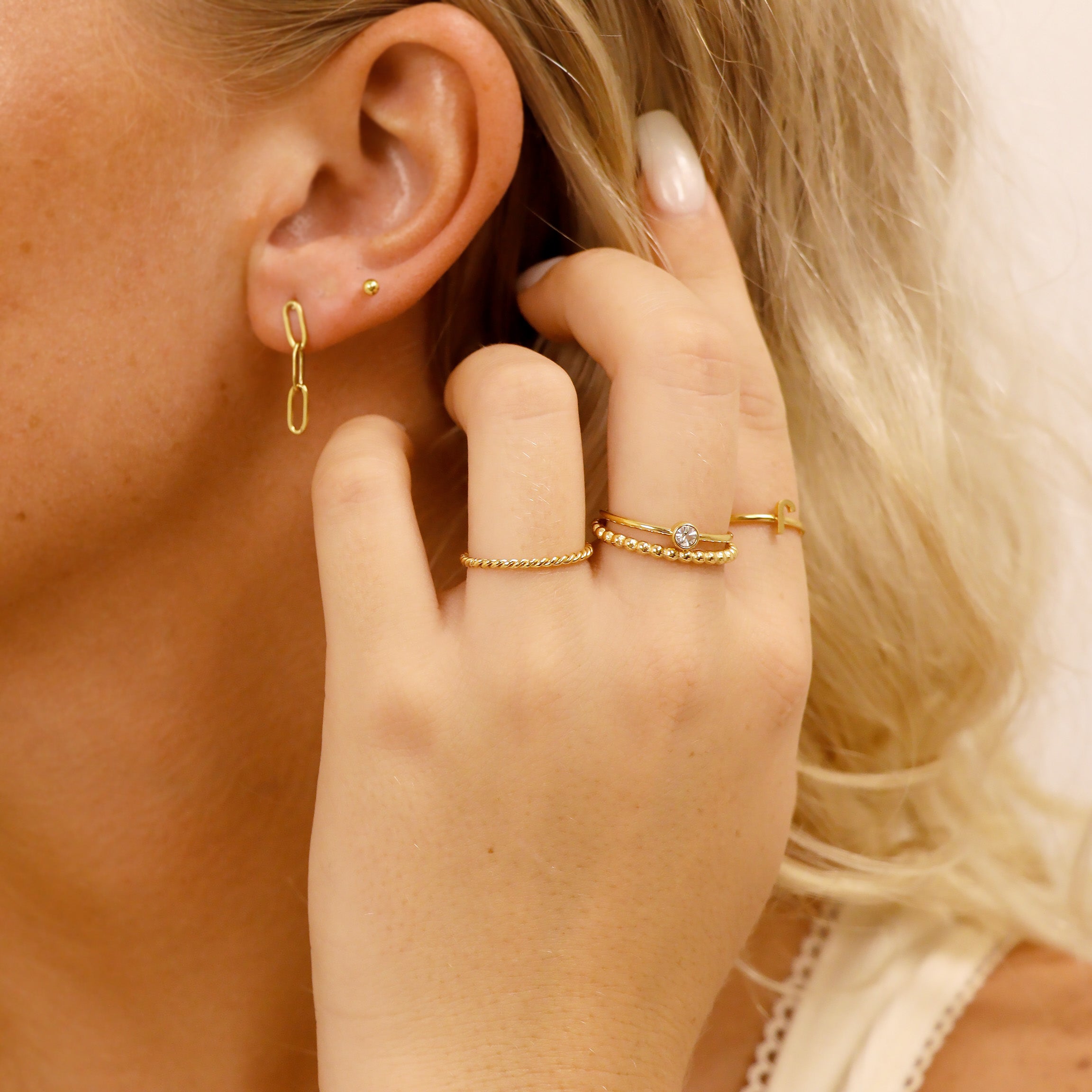 18k Gold PVD Rostfritt stål Birthstone Stacking Ring / ZRJ1001