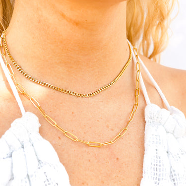 18K Gold PVD de acero inoxidable y collar de cadena en capas de chicle/CHN0013