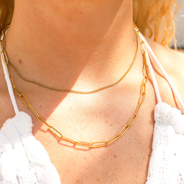 18k Gold PVD de acero inoxidable de acero inoxidable y collar de cadena de capas de papel/CHN0019