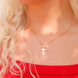 Chain necklace with Christian cross hanging pendant Lifestyle