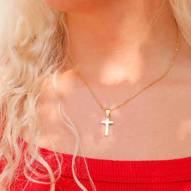 Chain necklace with Christian cross hanging pendant Lifestyle