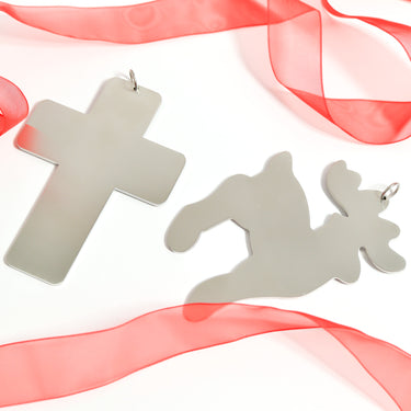 stainless cross and reindeer ornament 