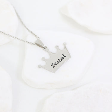 Chain necklace with customized engraved hanging crown pendant