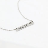 Custom chain necklace with horizontal bar pendant with paw print engraving