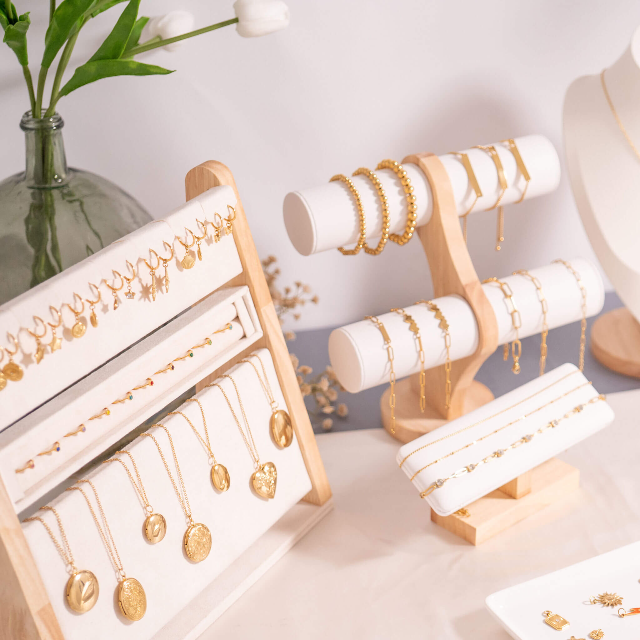 천연 나무 및 스웨이드 2 계층 보석 디스플레이/DSP0024