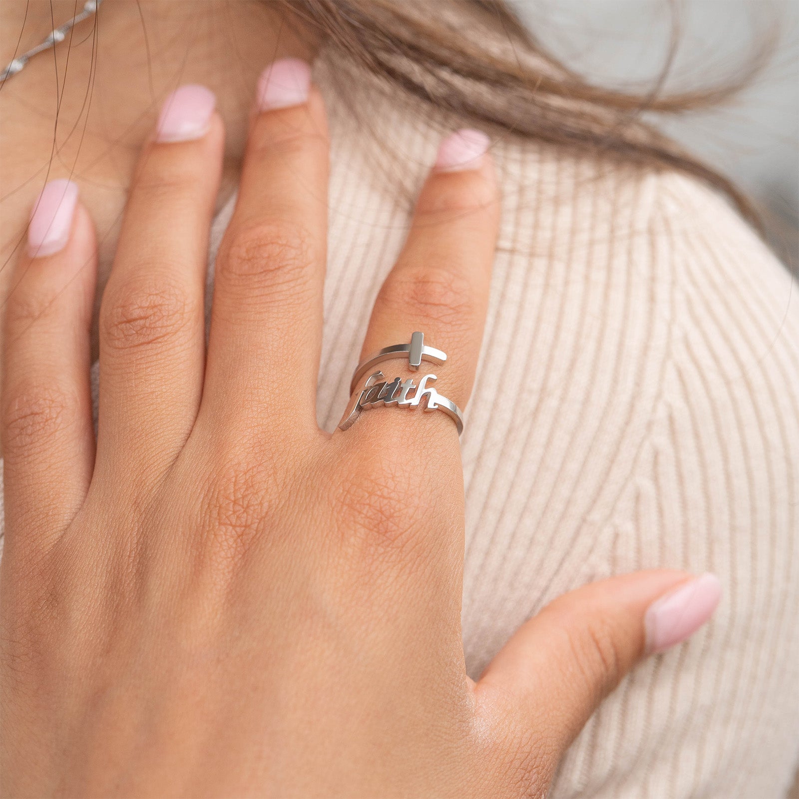 18K Gold PVD Stainless Steel Adjustable "Faith" Ring