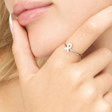 Wholesale jewelry 18K Gold PVD Cancer Ribbon Stacking Ring- stainless model 