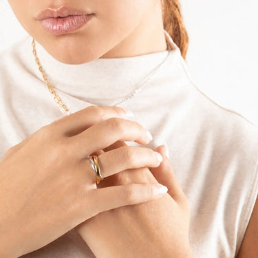 Wholesale jewelry 18K Gold PVD Stainless Steel Mixed Metal Intertwined Ring - model 