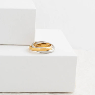 Wholesale jewelry 18K Gold PVD Stainless Steel Mixed Metal Intertwined Ring - studio 