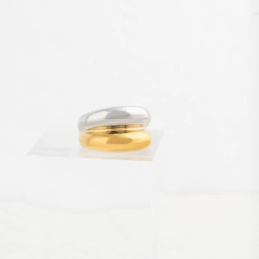 Wholesale jewelry 18K Gold PVD Stainless Steel Mixed Metal Side By Side Ring- studio
